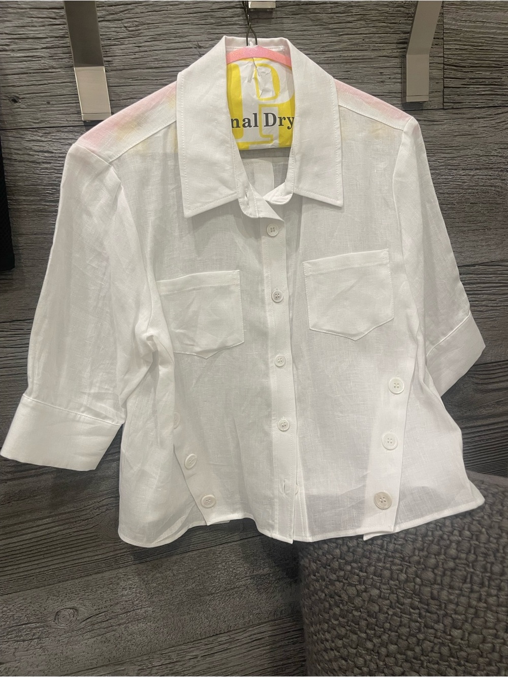 Classic White Button-Front Linen Blend Blouse